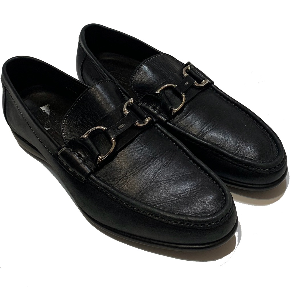 7 / Santoni Black Leather Loafers